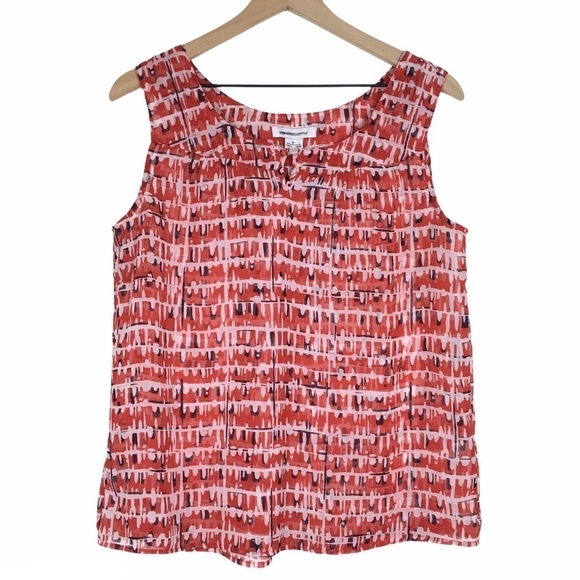 LIZ CLAIBORNE Top Blouse Sleeveless Sheer Keyhole Abstract Retro Size Medium - Picture 1 of 8